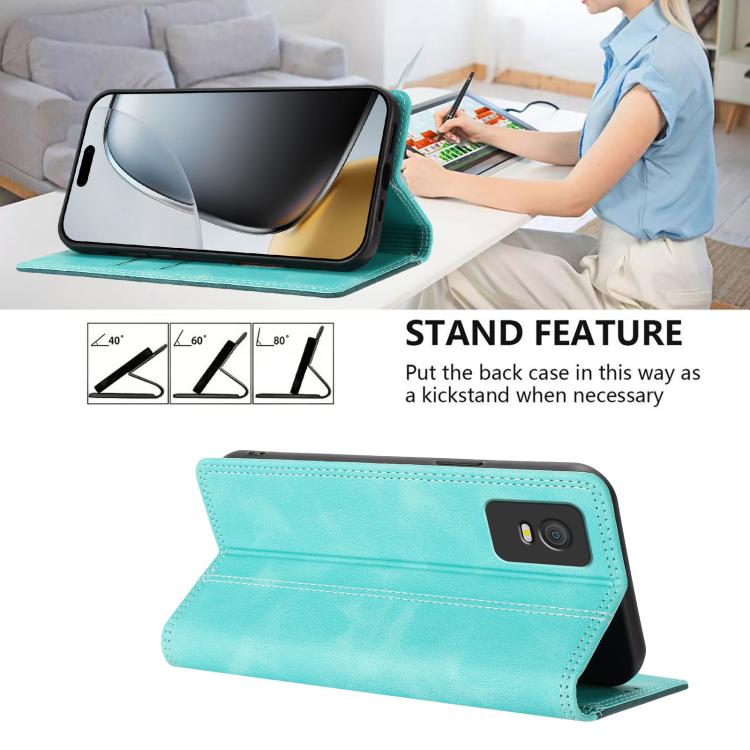 For TCL 403 Skin Feel Two-tone RFID Blocking Vegan Leather Phone Case
