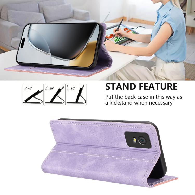 For TCL 403 Skin Feel Two-tone RFID Blocking Vegan Leather Phone Case