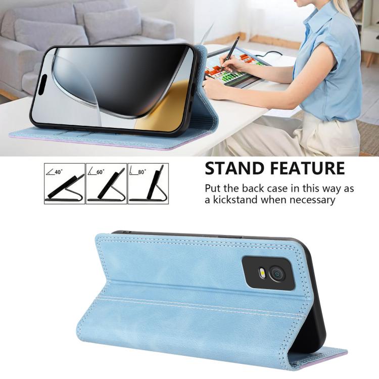 For TCL 403 Skin Feel Two-tone RFID Blocking Vegan Leather Phone Case