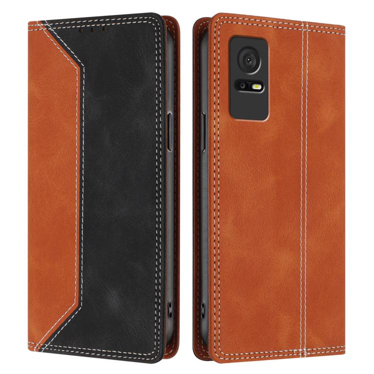 For TCL 408 Skin Feel Two-tone RFID Blocking Vegan Leather Phone Case