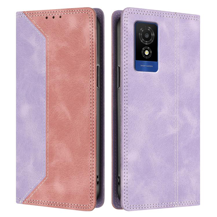 For TCL 501 Skin Feel Two-tone RFID Blocking Vegan Leather Phone Case
