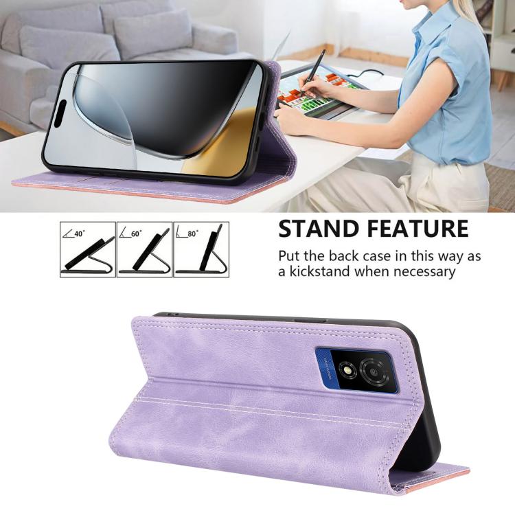 For TCL 501 Skin Feel Two-tone RFID Blocking Vegan Leather Phone Case