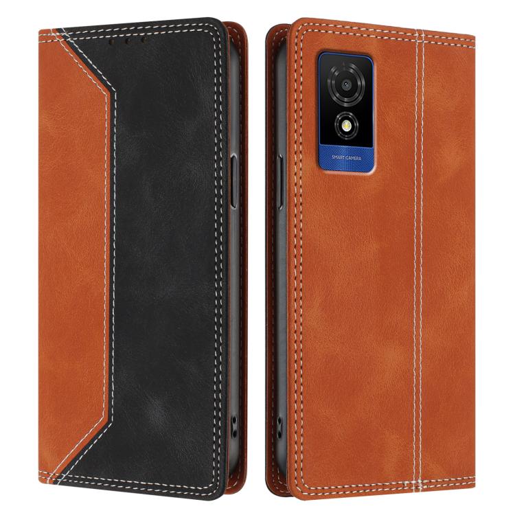 For TCL 501 Skin Feel Two-tone RFID Blocking Vegan Leather Phone Case