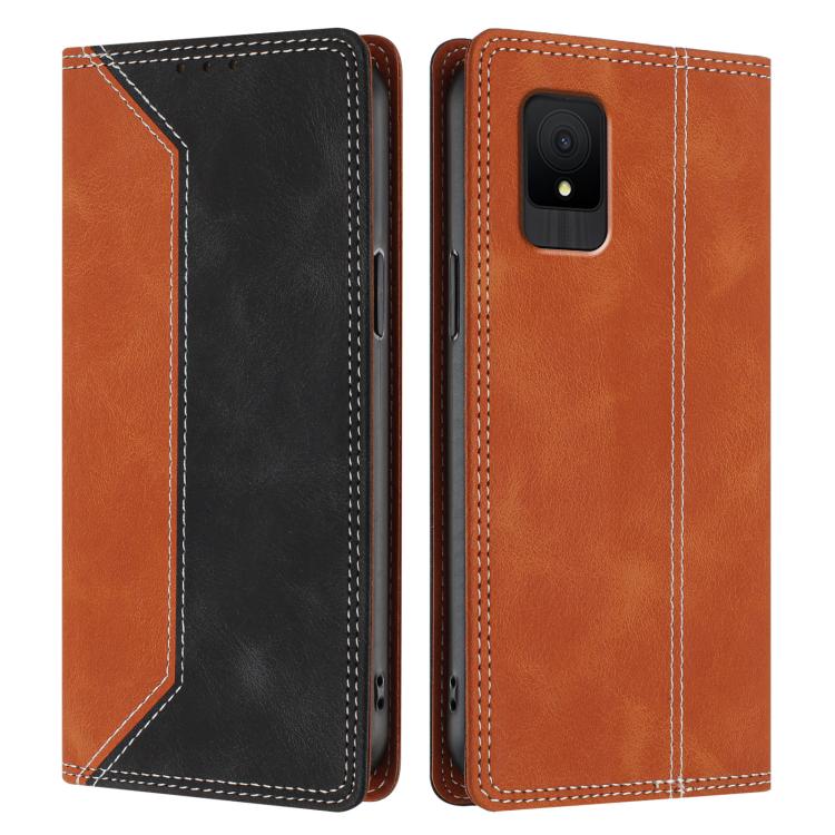For TCL 502 Skin Feel Two-tone RFID Blocking Vegan Leather Phone Case