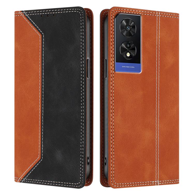 For TCL 505 Skin Feel Two-tone RFID Blocking Vegan Leather Phone Case