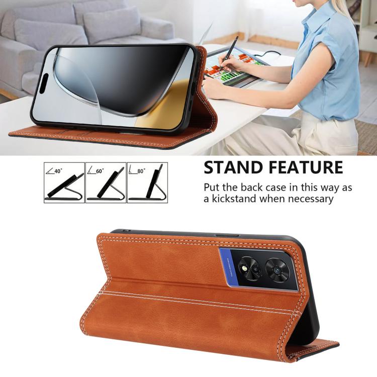 For TCL 505 Skin Feel Two-tone RFID Blocking Vegan Leather Phone Case