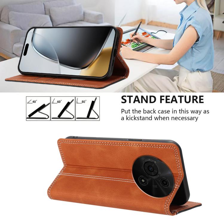 For TCL 605 Skin Feel Two-tone RFID Blocking Vegan Leather Phone Case