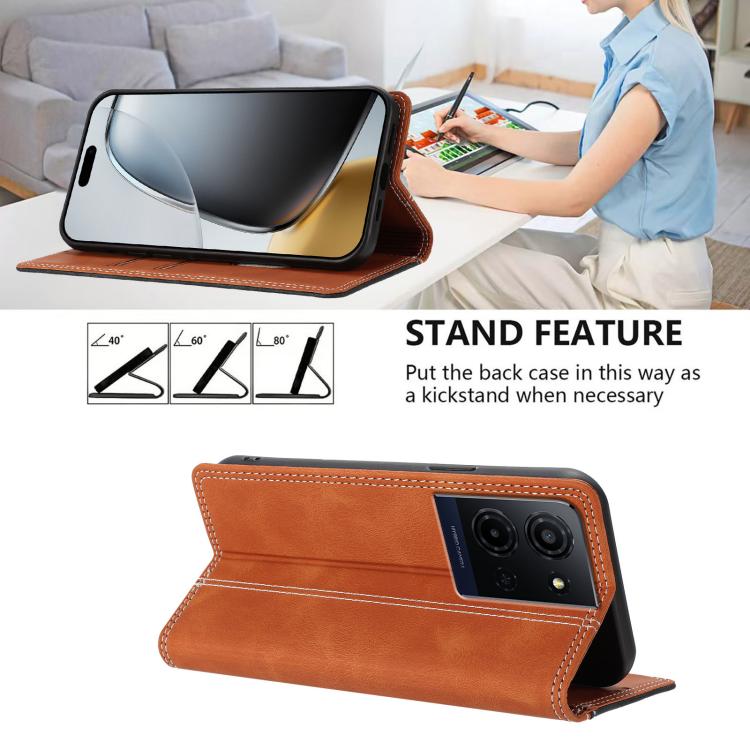 For TCL K33 5G Skin Feel Two-tone RFID Blocking Vegan Leather Phone Case
