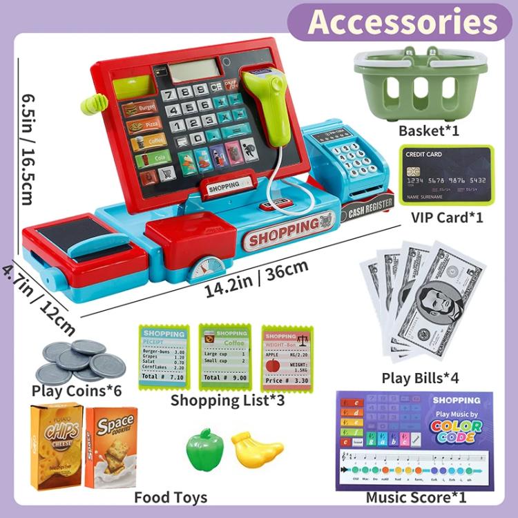 Children Shopping Cash Register Playset with Real Calculator