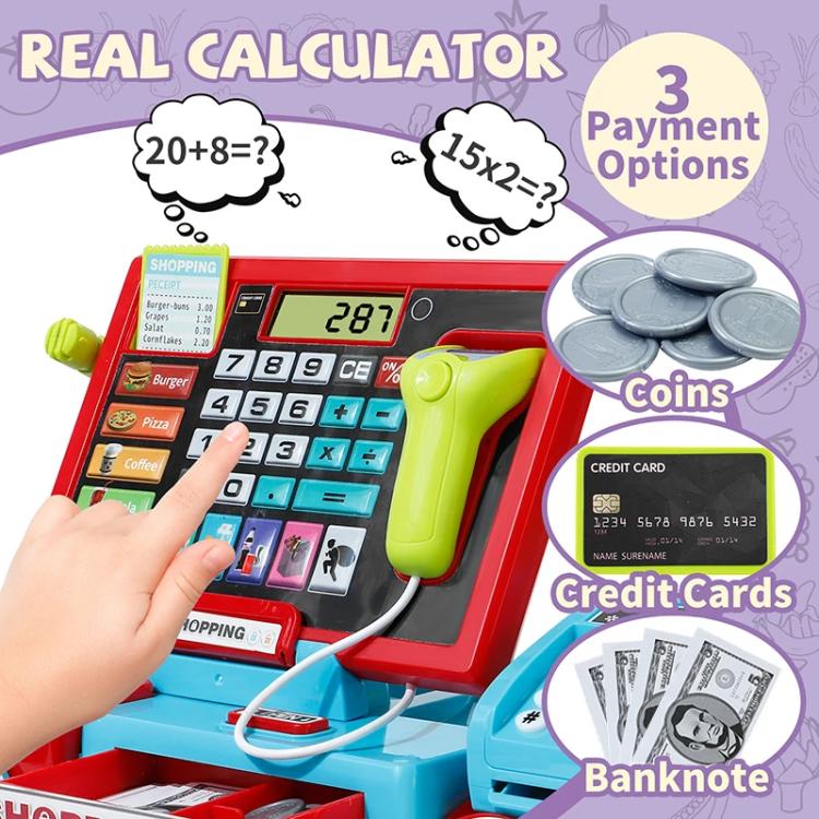 Children Shopping Cash Register Playset with Real Calculator