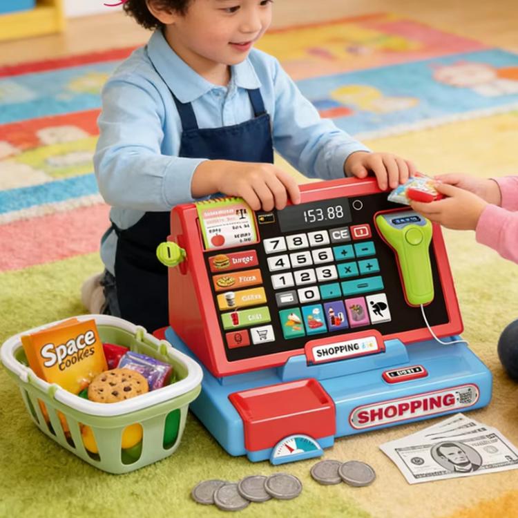 Children Shopping Cash Register Playset with Real Calculator