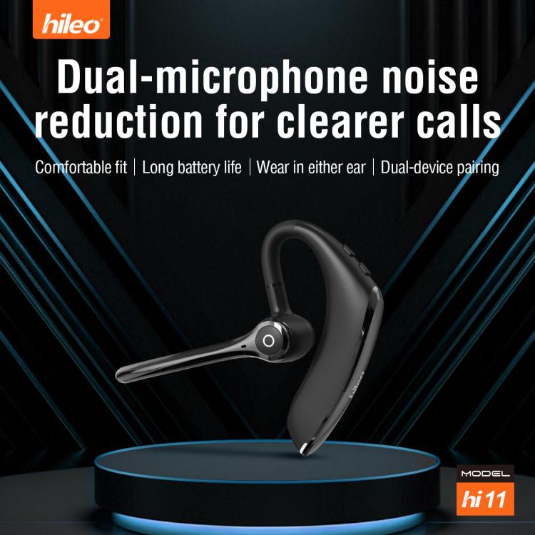Hileo Hi11 Wireless Single Ear Hook Handsfree Call Noise Reduction In-ear Earphone - Black