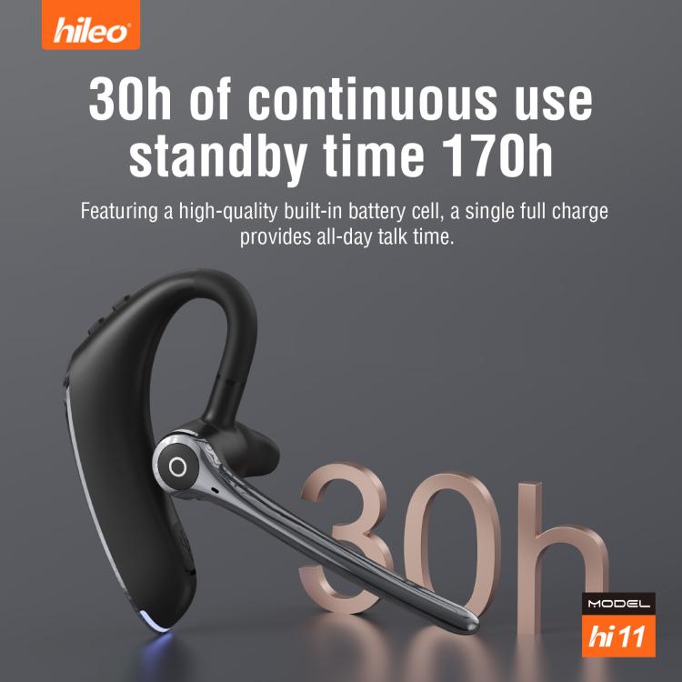 Hileo Hi11 Wireless Single Ear Hook Handsfree Call Noise Reduction In-ear Earphone - Black