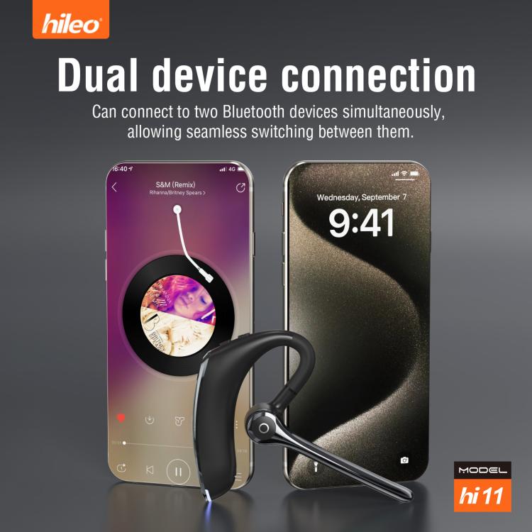 Hileo Hi11 Wireless Single Ear Hook Handsfree Call Noise Reduction In-ear Earphone - Black