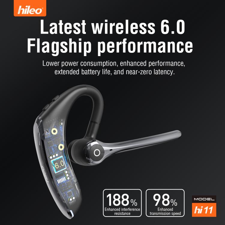 Hileo Hi11 Wireless Single Ear Hook Handsfree Call Noise Reduction In-ear Earphone - Black