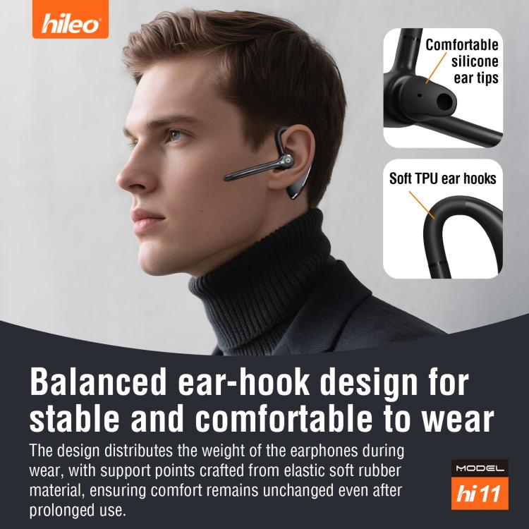 Hileo Hi11 Wireless Single Ear Hook Handsfree Call Noise Reduction In-ear Earphone - Black