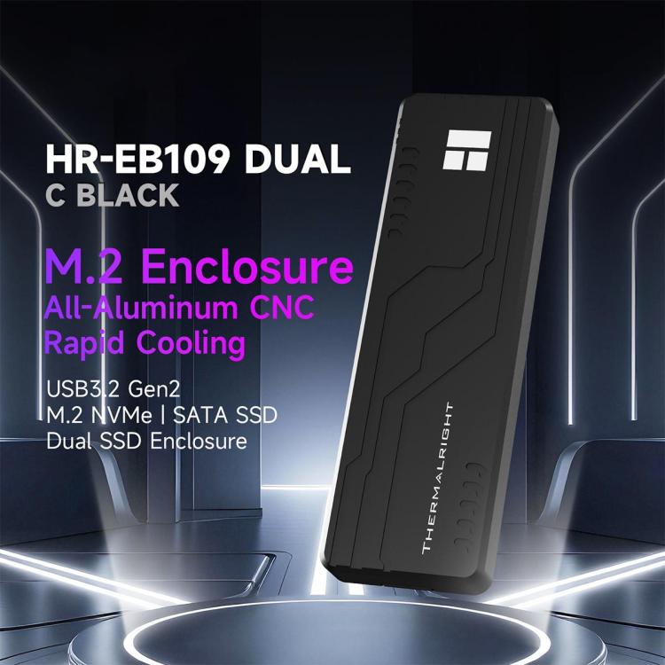 THERMALRIGHT HR-EB109 M.2 NVMe / SATA Dual Protocol SSD Enclosure with USB to Type-C Cable & Type-C to Type-C Cable - Black