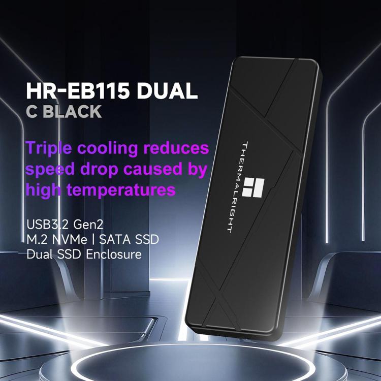 THERMALRIGHT HR-EB115 M.2 NVMe / SATA Dual Protocol SSD Enclosure with USB to Type-C Cable & Type-C to Type-C Cable - Black