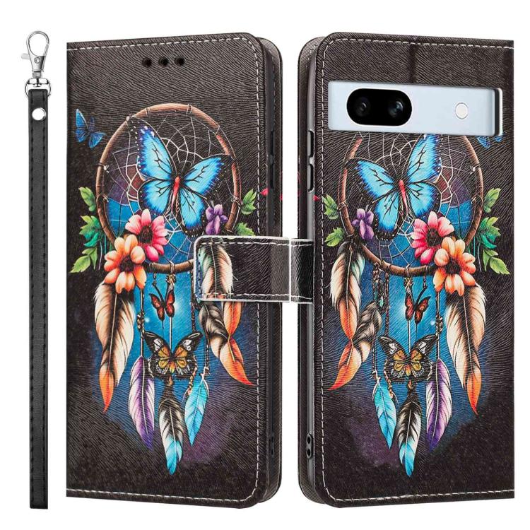 For Google Pixel 7a Painted Pattern Vegan Leather Phone Case with Strap