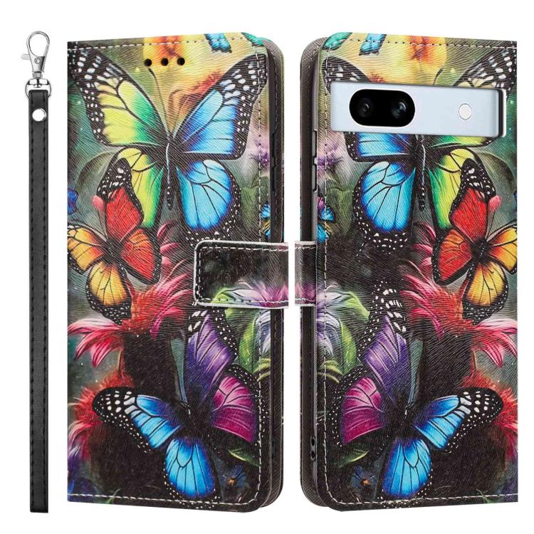 For Google Pixel 7a Painted Pattern Vegan Leather Phone Case with Strap