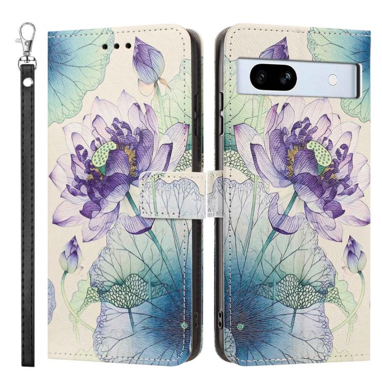 For Google Pixel 7a Painted Pattern Vegan Leather Phone Case with Strap