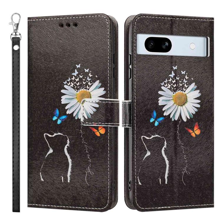 For Google Pixel 7a Painted Pattern Vegan Leather Phone Case with Strap