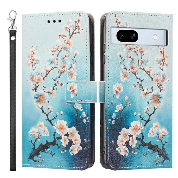 For Google Pixel 7a Painted Pattern Vegan Leather Phone Case with Strap