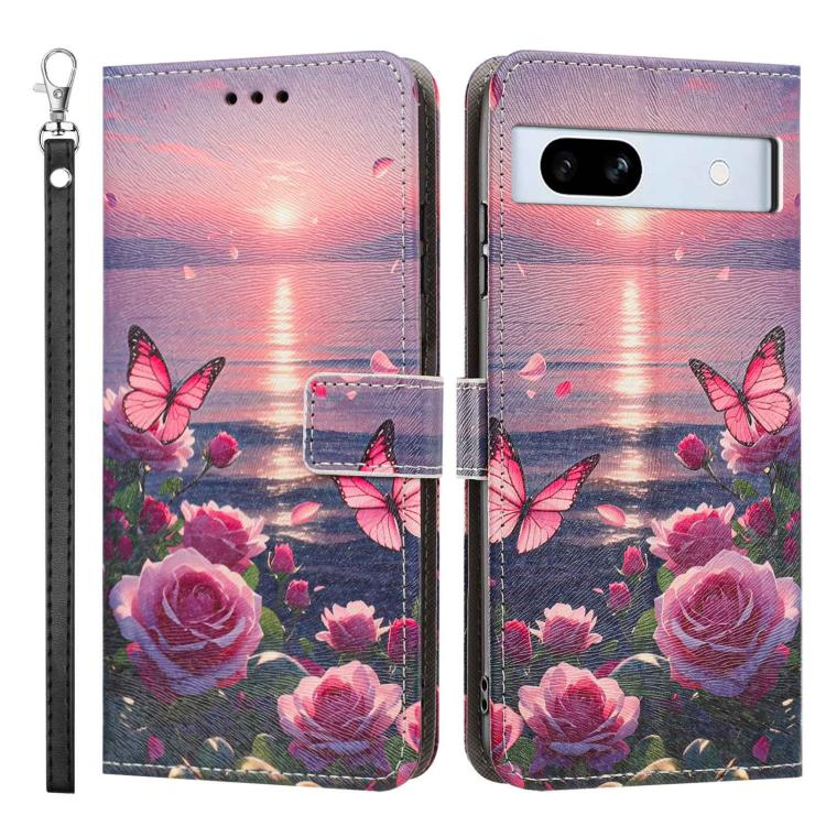 For Google Pixel 7a Painted Pattern Vegan Leather Phone Case with Strap