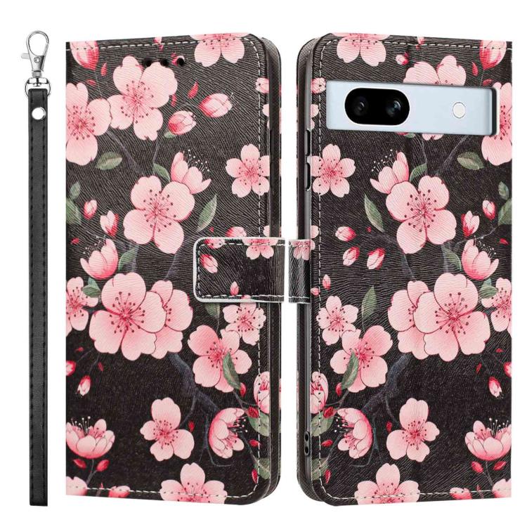 For Google Pixel 7a Painted Pattern Vegan Leather Phone Case with Strap
