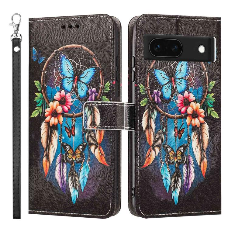 For Google Pixel 8a Painted Pattern Vegan Leather Phone Case with Strap