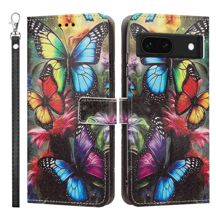 For Google Pixel 8a Painted Pattern Vegan Leather Phone Case with Strap
