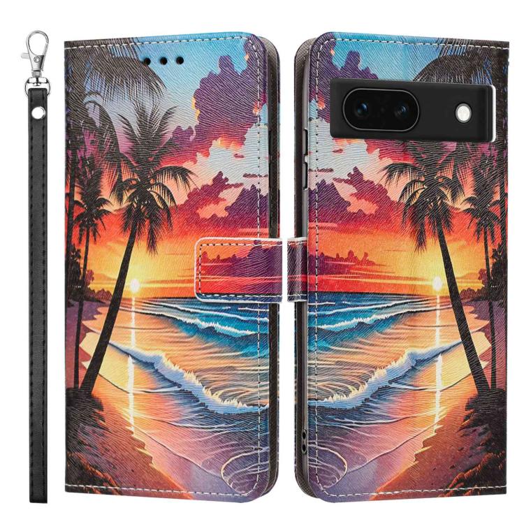 For Google Pixel 8a Painted Pattern Vegan Leather Phone Case with Strap