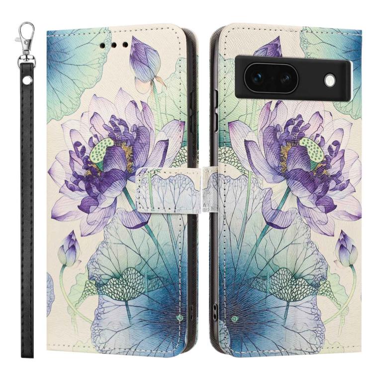 For Google Pixel 8a Painted Pattern Vegan Leather Phone Case with Strap
