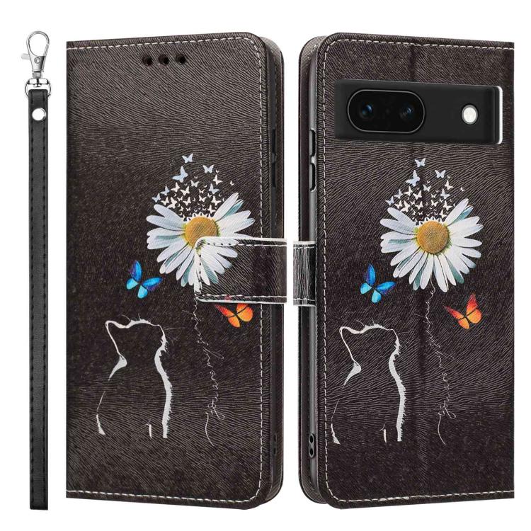 For Google Pixel 8a Painted Pattern Vegan Leather Phone Case with Strap