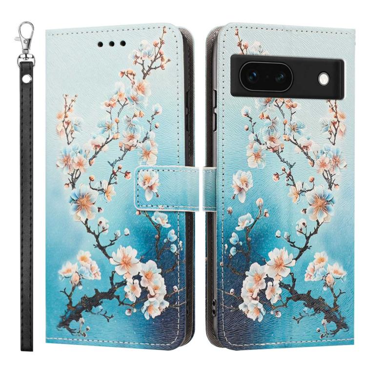 For Google Pixel 8a Painted Pattern Vegan Leather Phone Case with Strap
