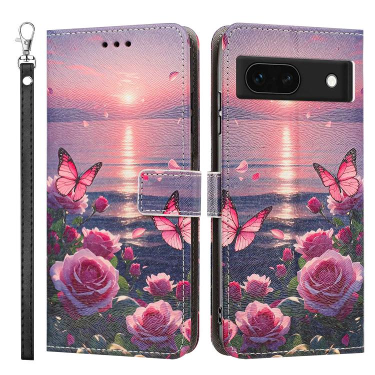 For Google Pixel 8a Painted Pattern Vegan Leather Phone Case with Strap
