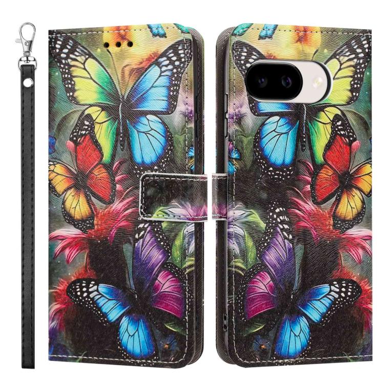 For Google Pixel 9a Painted Pattern Vegan Leather Phone Case with Strap