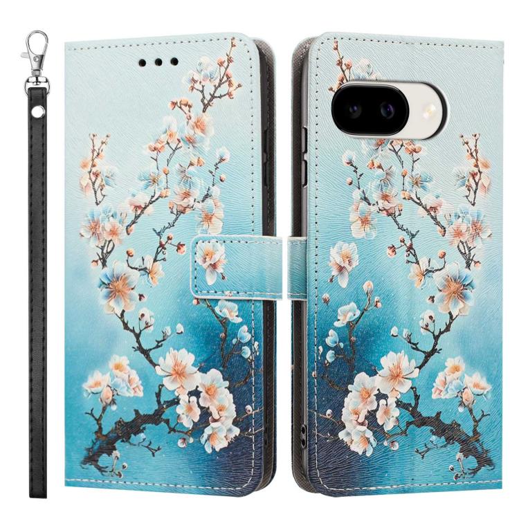For Google Pixel 9a Painted Pattern Vegan Leather Phone Case with Strap