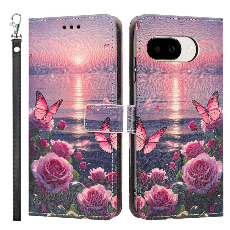 For Google Pixel 9a Painted Pattern Vegan Leather Phone Case with Strap