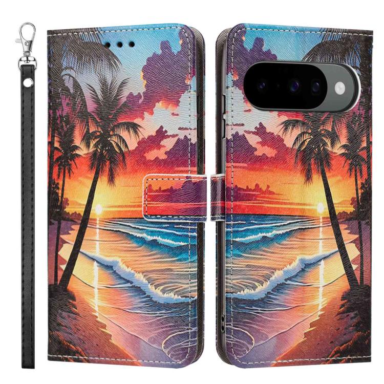 For Google Pixel 10 Painted Pattern Vegan Leather Phone Case with Strap