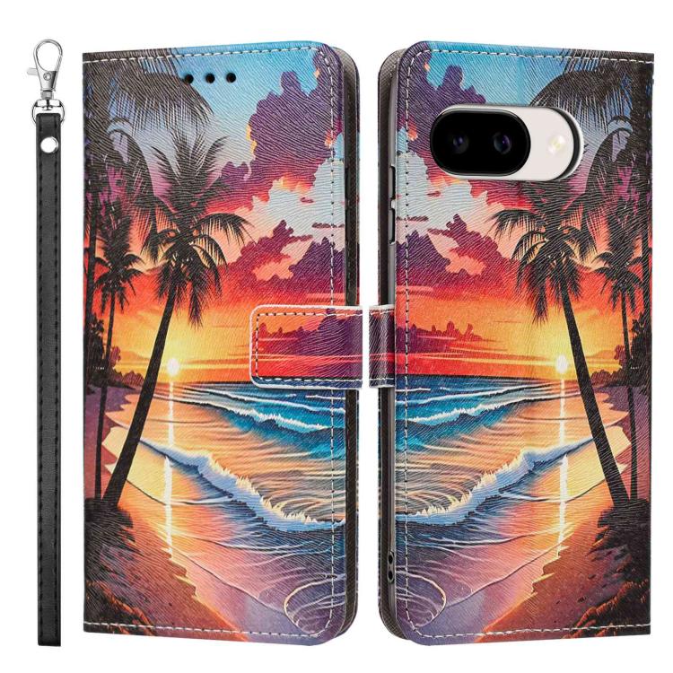 For Google Pixel 10a Painted Pattern Vegan Leather Phone Case with Strap