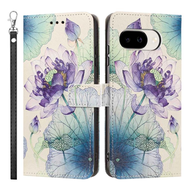 For Google Pixel 10a Painted Pattern Vegan Leather Phone Case with Strap