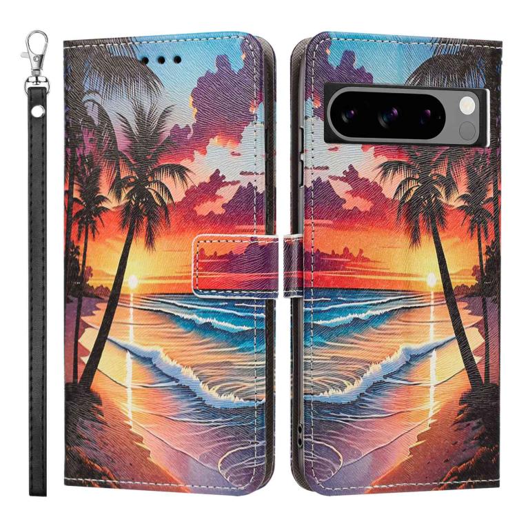 For Google Pixel 8 Pro Painted Pattern Vegan Leather Phone Case with Strap