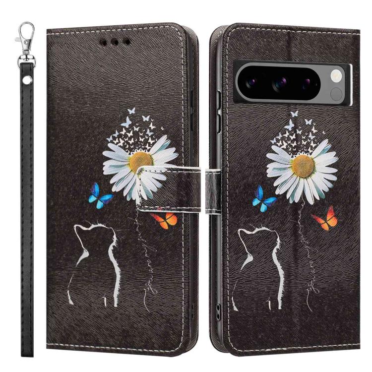 For Google Pixel 8 Pro Painted Pattern Vegan Leather Phone Case with Strap