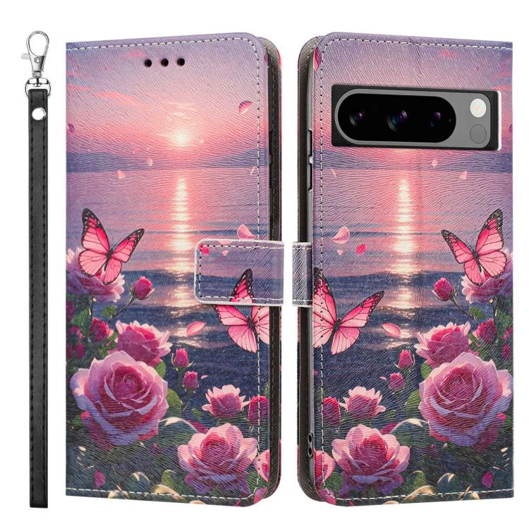 For Google Pixel 8 Pro Painted Pattern Vegan Leather Phone Case with Strap