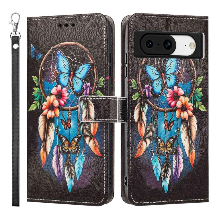 For Google Pixel 8 Painted Pattern Vegan Leather Phone Case with Strap