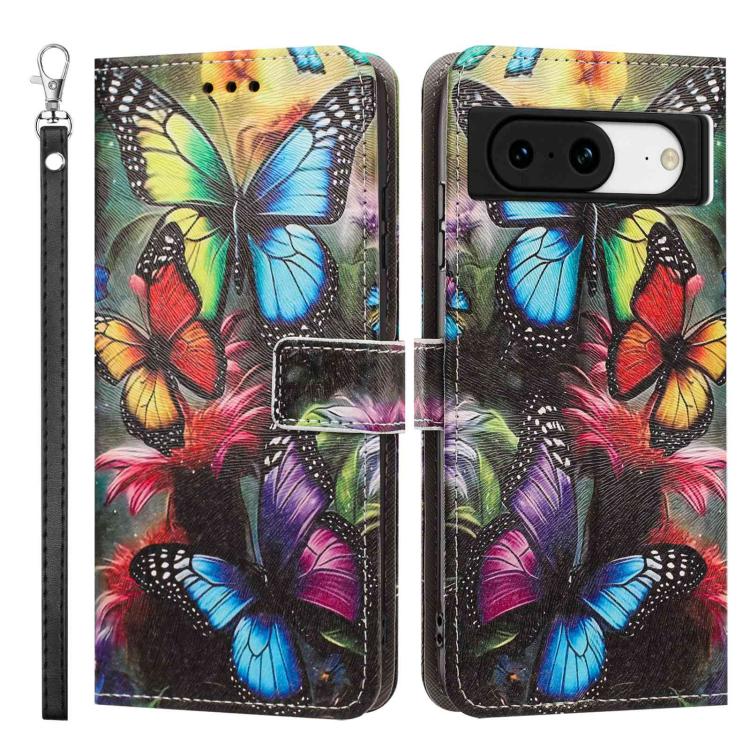 For Google Pixel 8 Painted Pattern Vegan Leather Phone Case with Strap