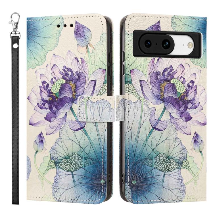 For Google Pixel 8 Painted Pattern Vegan Leather Phone Case with Strap