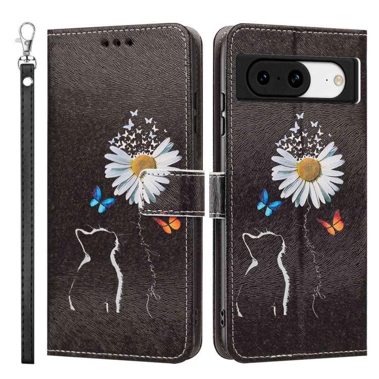 For Google Pixel 8 Painted Pattern Vegan Leather Phone Case with Strap