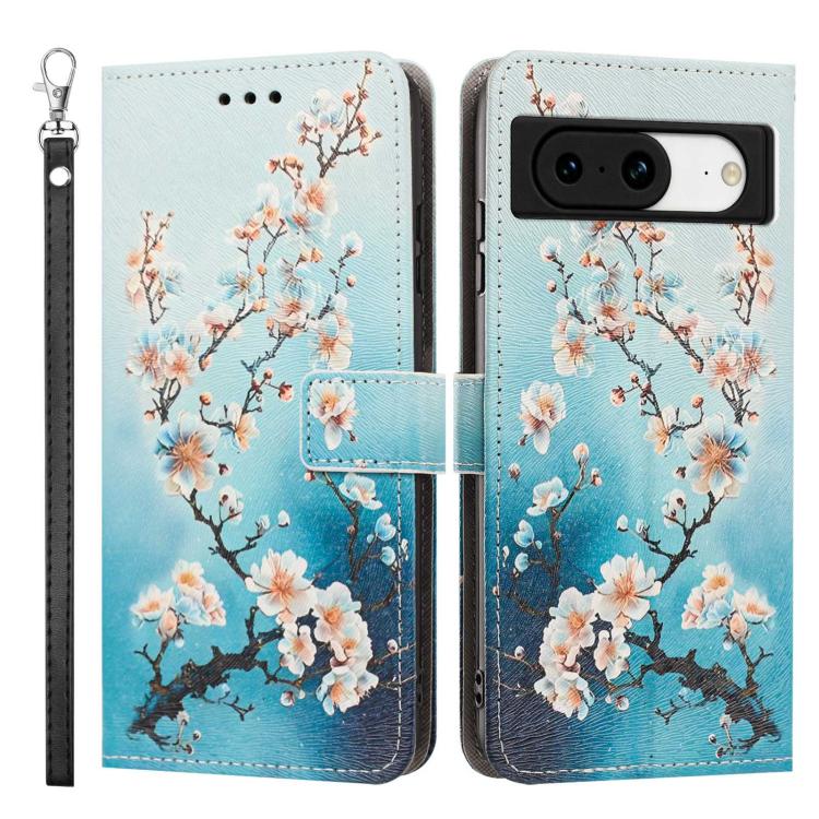 For Google Pixel 8 Painted Pattern Vegan Leather Phone Case with Strap